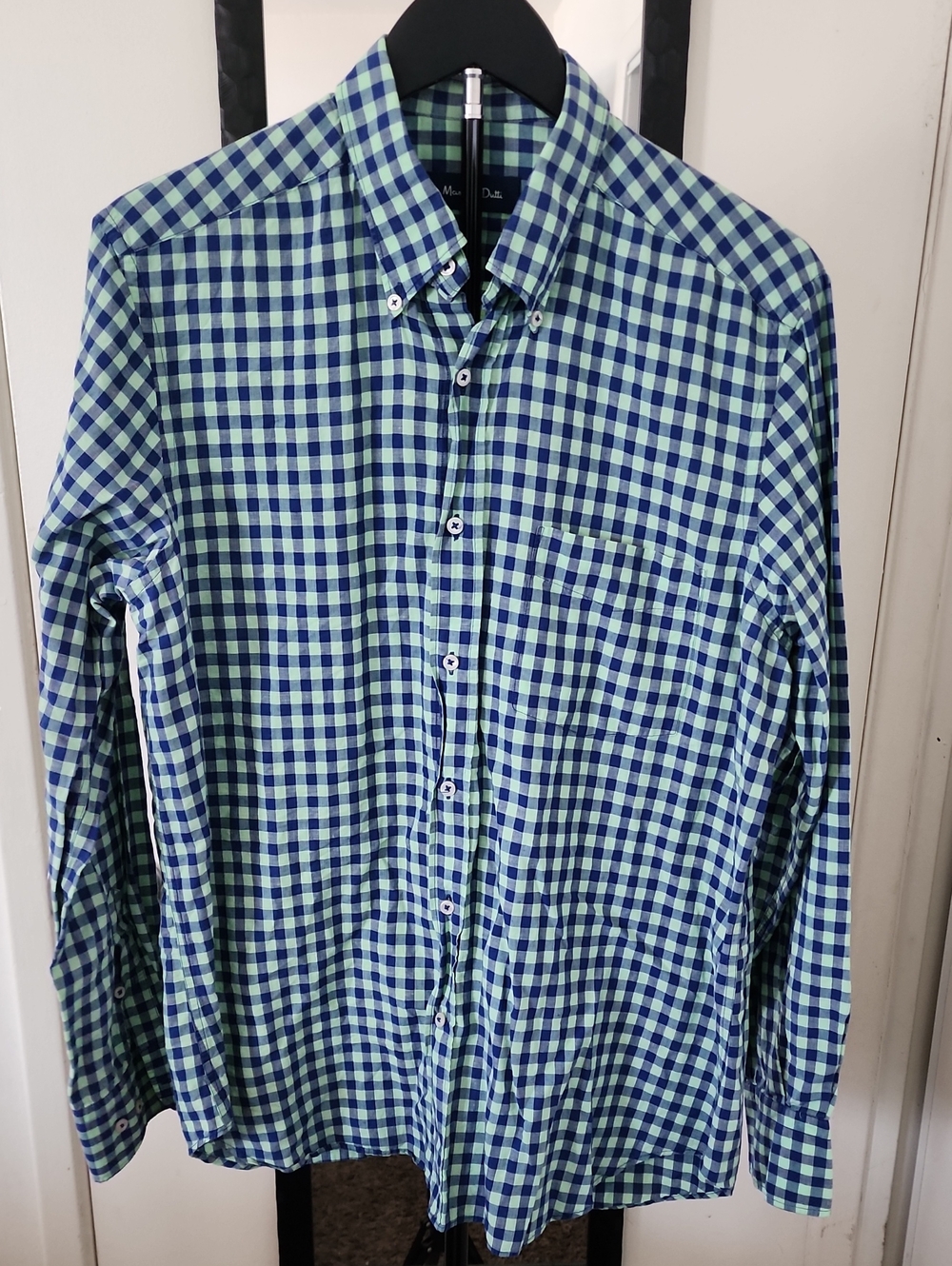 Massimo Dutti Blue & Green Check Button-Down Shirt